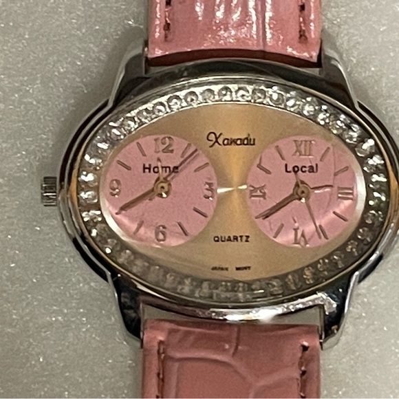 Xanadu Dual Time Pink Women's Watch with Crystal Accent. Great for travel. - Picture 2 of 5